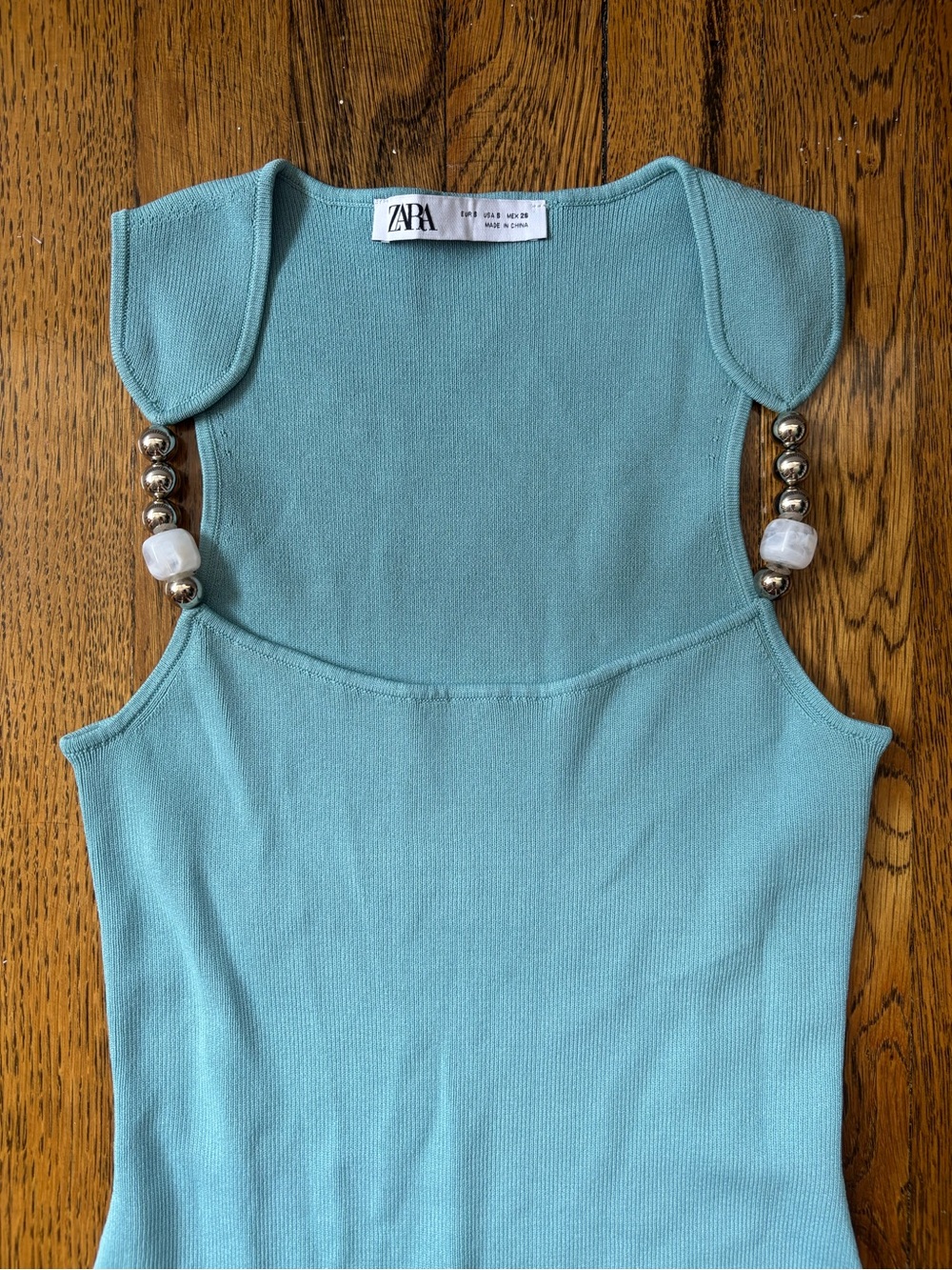 Teal Zara Bodycon Sleeveless Dress w Beaded Straps - Picture 2 of 4
